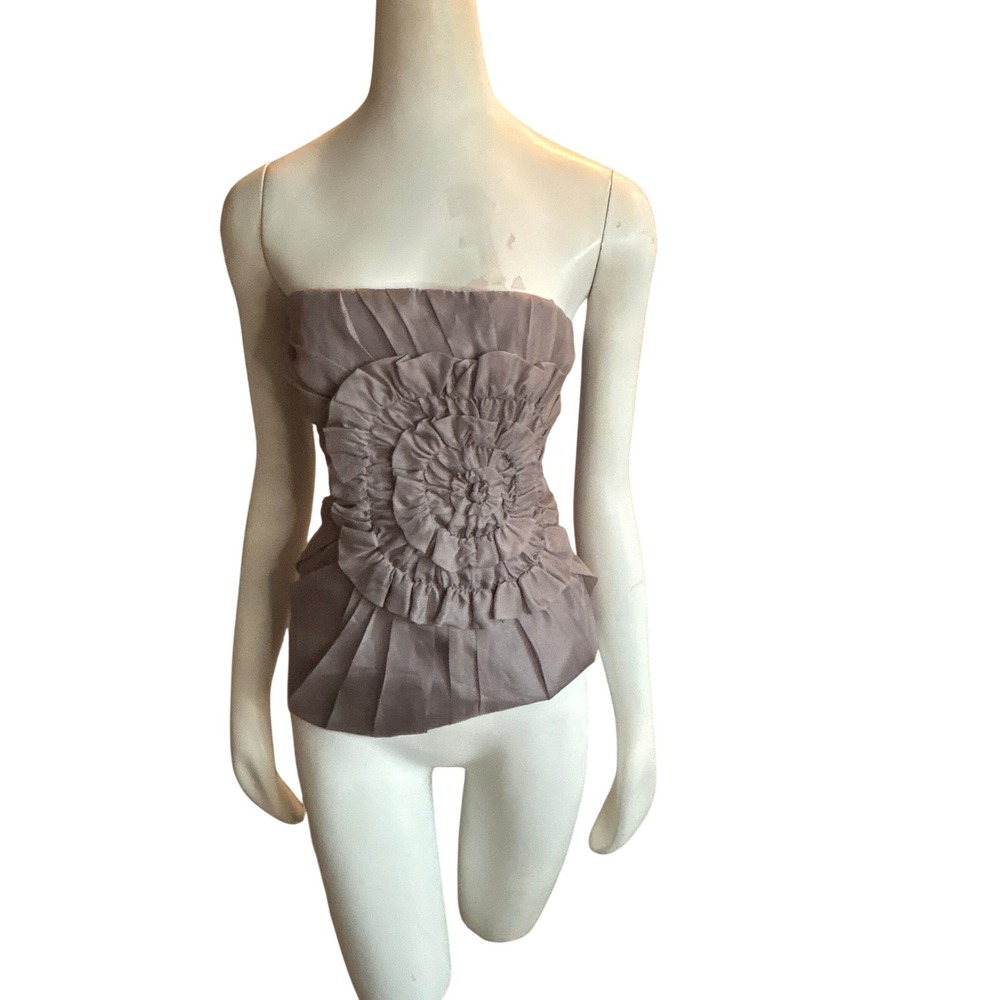 Mexx Women Strapless Pleated Rosette Corset Top Taupe Mauve Size 36